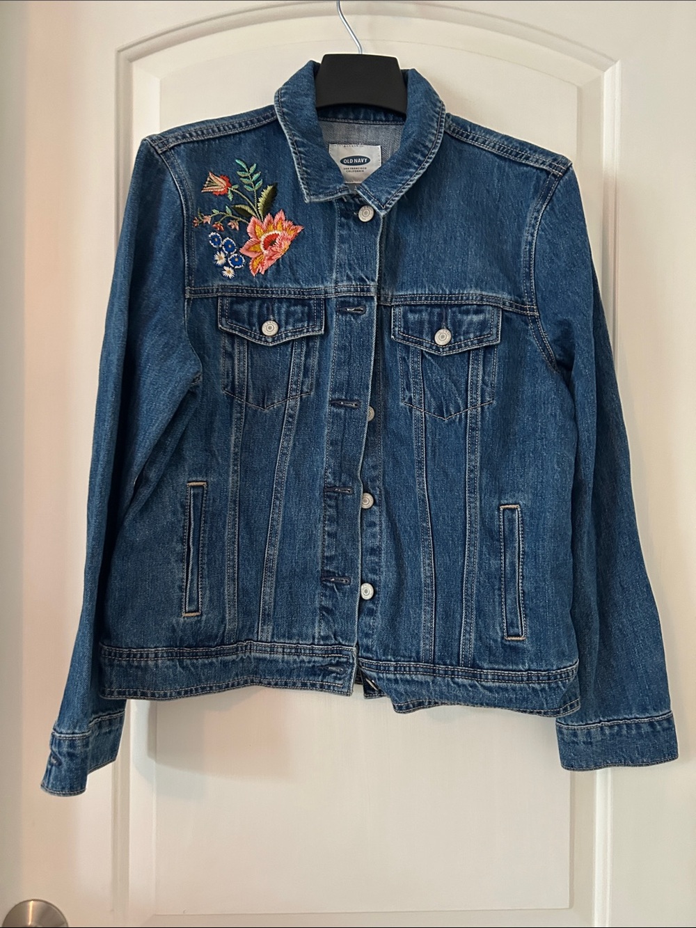 Old Navy Blue Denim Jacket with Floral Embroidery